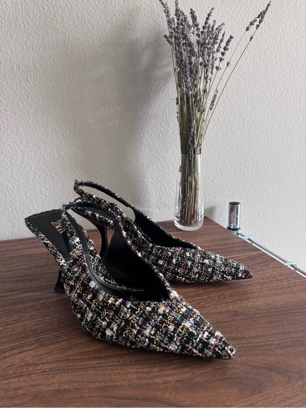 Zara Woven Multicolor Pointed-Toe Slingback Heels